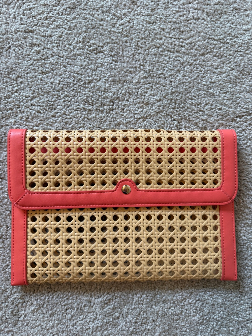 Woven Rattan Clutch with Coral Trim - Women Bags